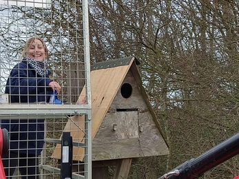 Rachel repairing a barn owl box at Trimley Marshes, Andrew Excell