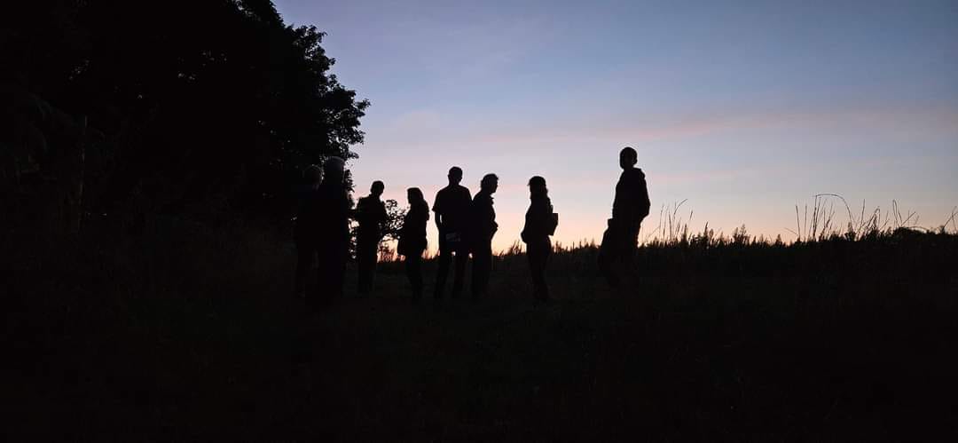 Outlines of people against the sunset 