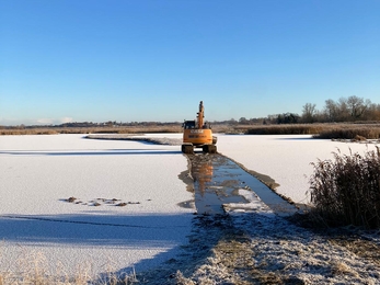 Contractors Barry Day and Sons reshaping Cormorant Island at Carlton Marshes 