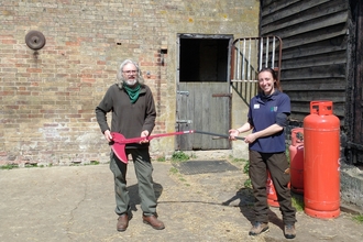 Mark Papworth and Sam Norris with the hyperbolic sapling puller