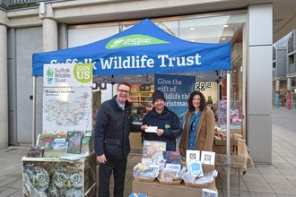 Andrew Hassell, arc centre manager, handing over the £350 cheque from our One Great Day event to Shaun at Suffolk Wildlife Trust 