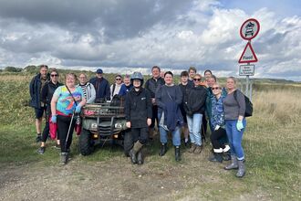 A group of people gathered 