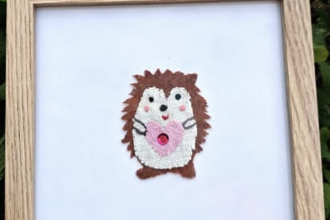Framed hand sewn hedgehog