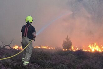Fire services at work on Dunwich Heath, Suffolk