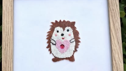 Framed hand sewn hedgehog