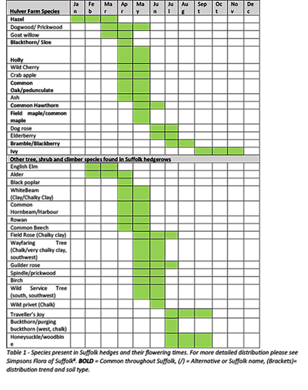 Hulver Farm species and flowering times