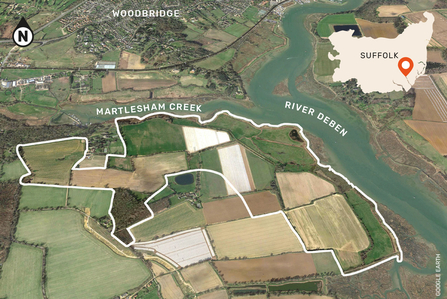 A map of Martlesham wilds, and where it sits in south east suffolk