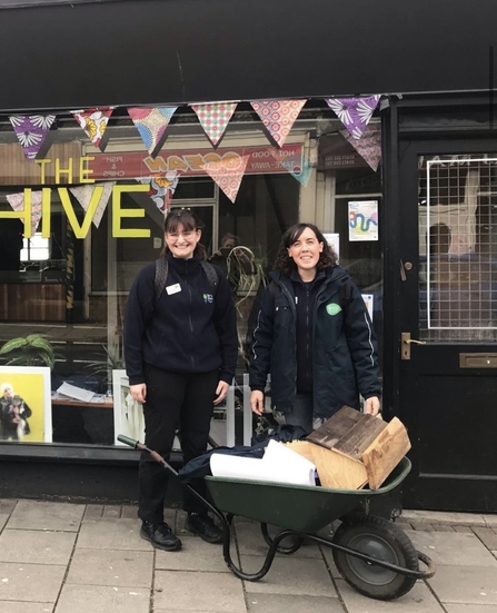 Faye and Lucy outside The Hive, Ipswich