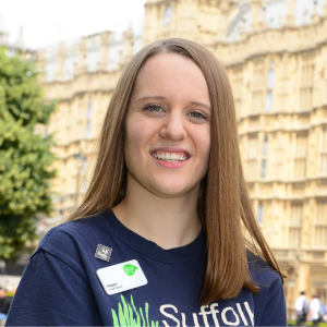 Megan, Youth Board member outside the houses of parliament image credit: Chris Wood