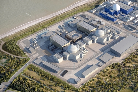 A computer generated image of Sizewell C nuclear power plant on the Suffolk coast