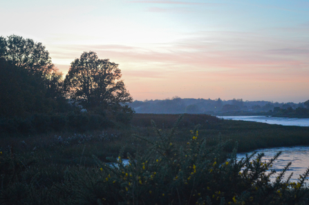 Sunset at Martlesham Wilds looking over the creek 